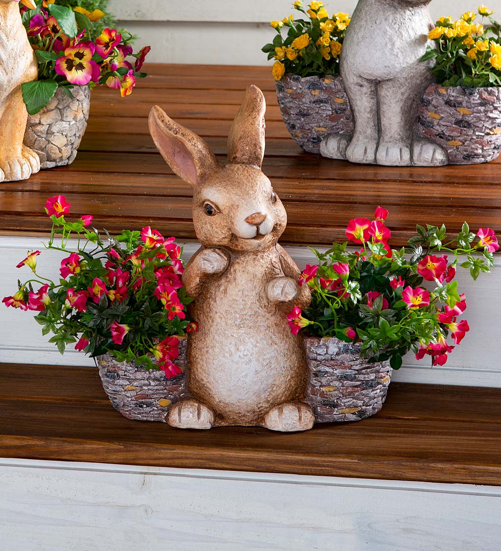 Special! Faux Stone Bunny Statue Double Planter