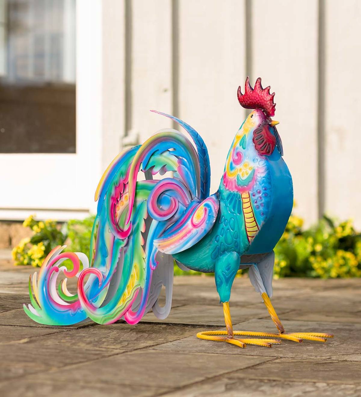 Colorful Metal Rooster Accent Plow