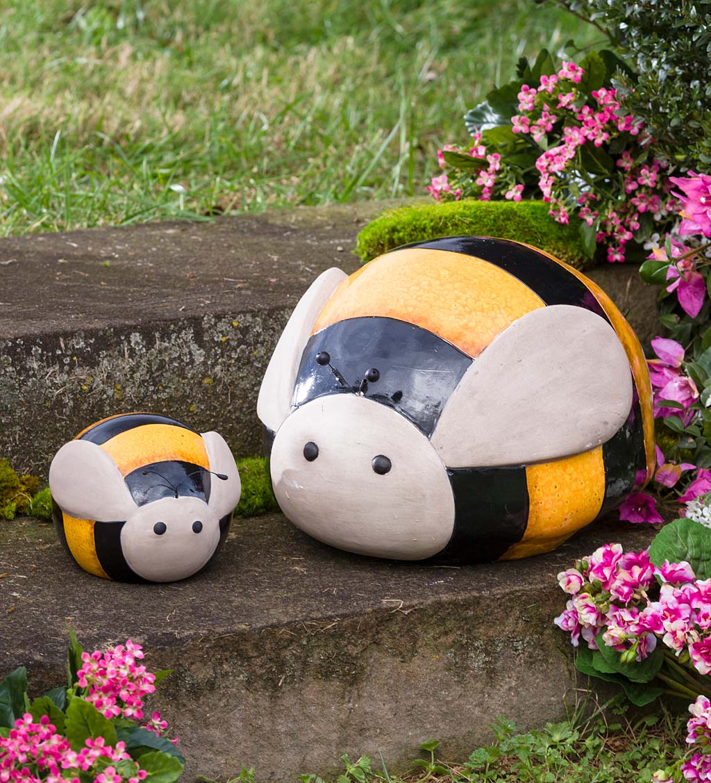 Big Round Ceramic Bumblebee Garden Statues, Set of 2