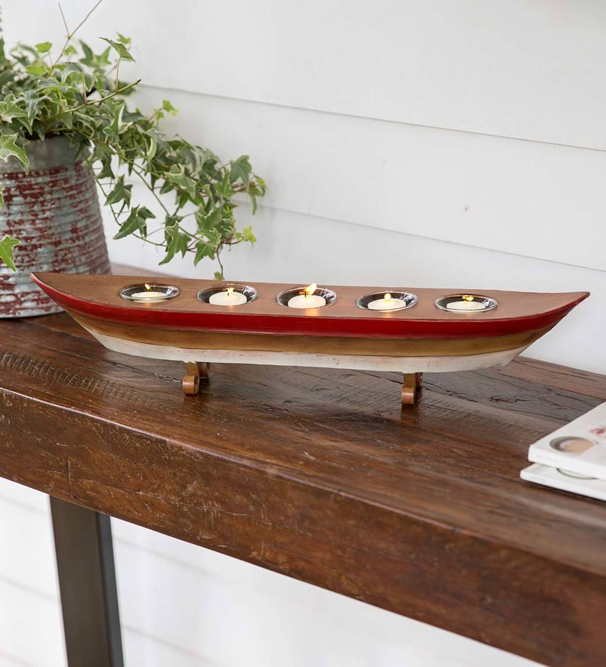 Metal Boat Candle Holder Accent