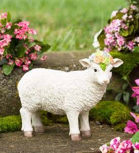 Sheep with Succulent Crown Resin Garden Statue
