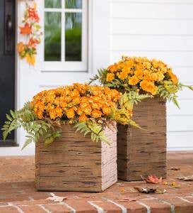 Rustic Faux Wood Square Crate Planter