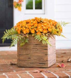Rustic Faux Wood Square Crate Planter