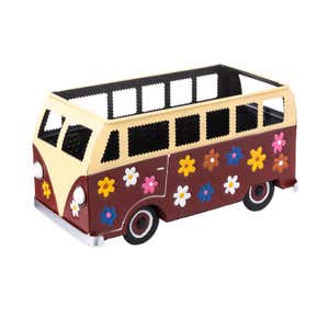 Red Metal Flower Power Bus Planter