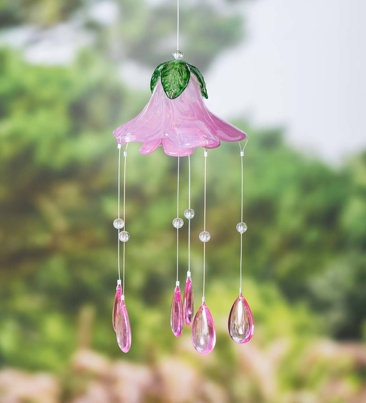 Hanging Blown Glass Flower and Droplets Mobile