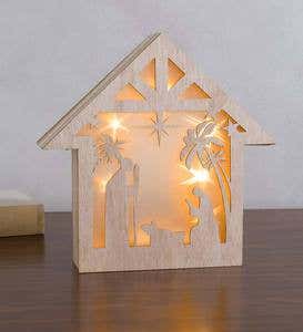 Wooden Lighted Holiday Accent With Holographic Inset