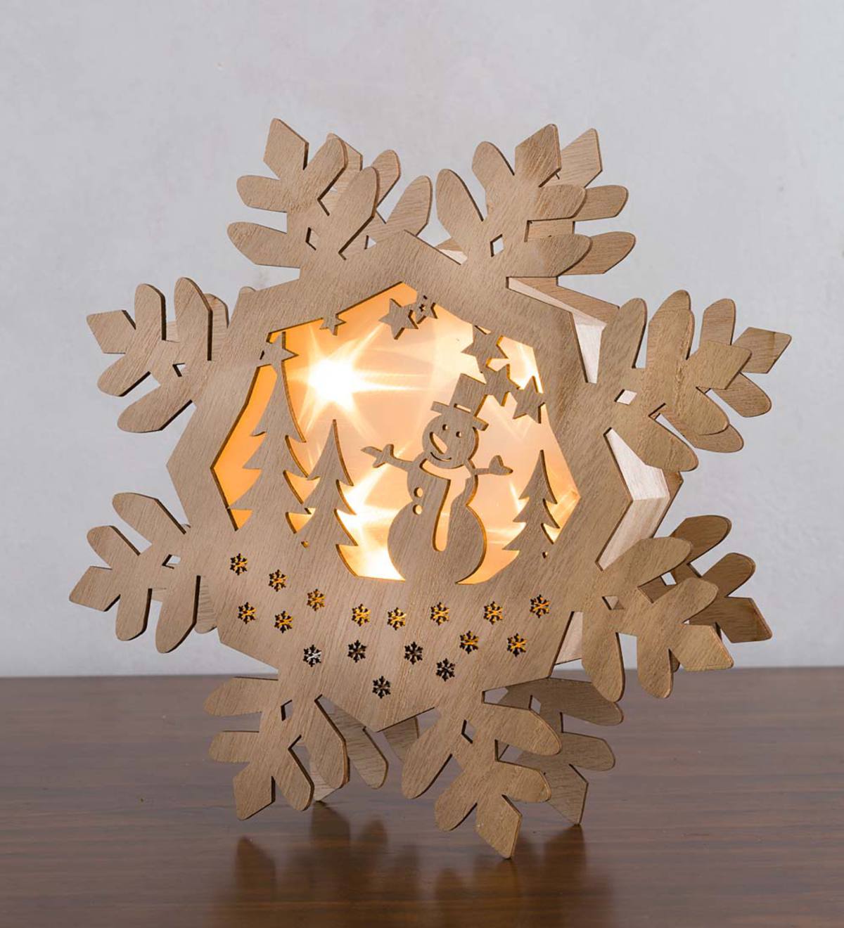Wooden Lighted Holiday Accent With Holographic Inset