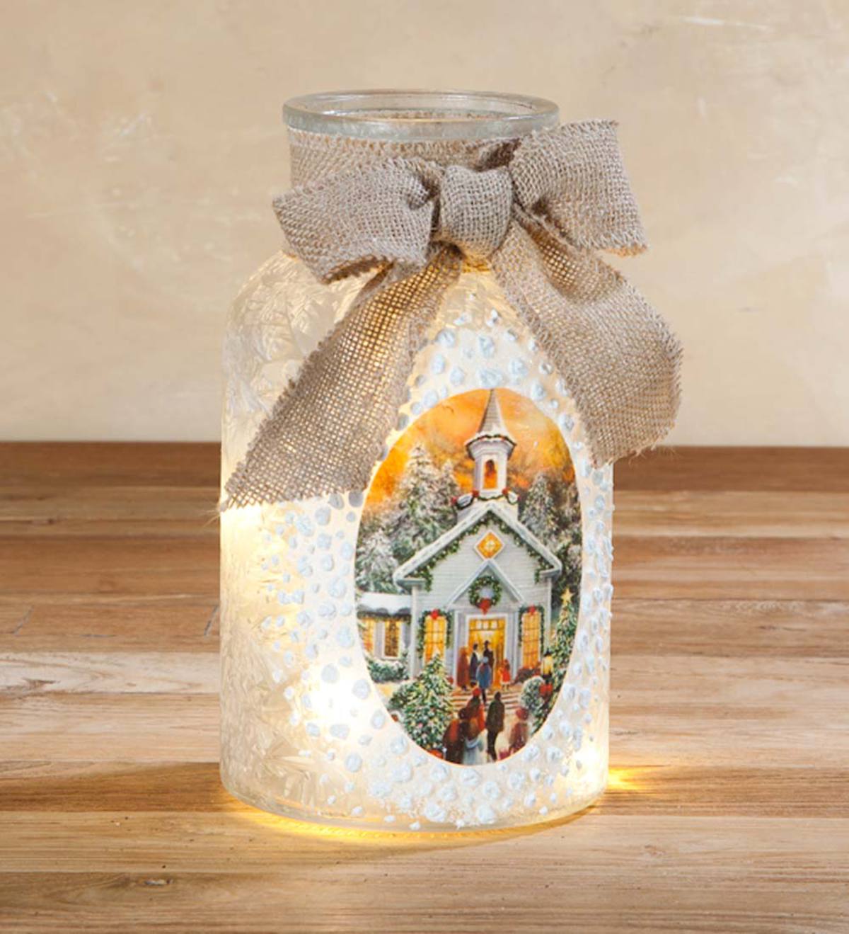 Lighted Milk Jar with Painted Winter Scene