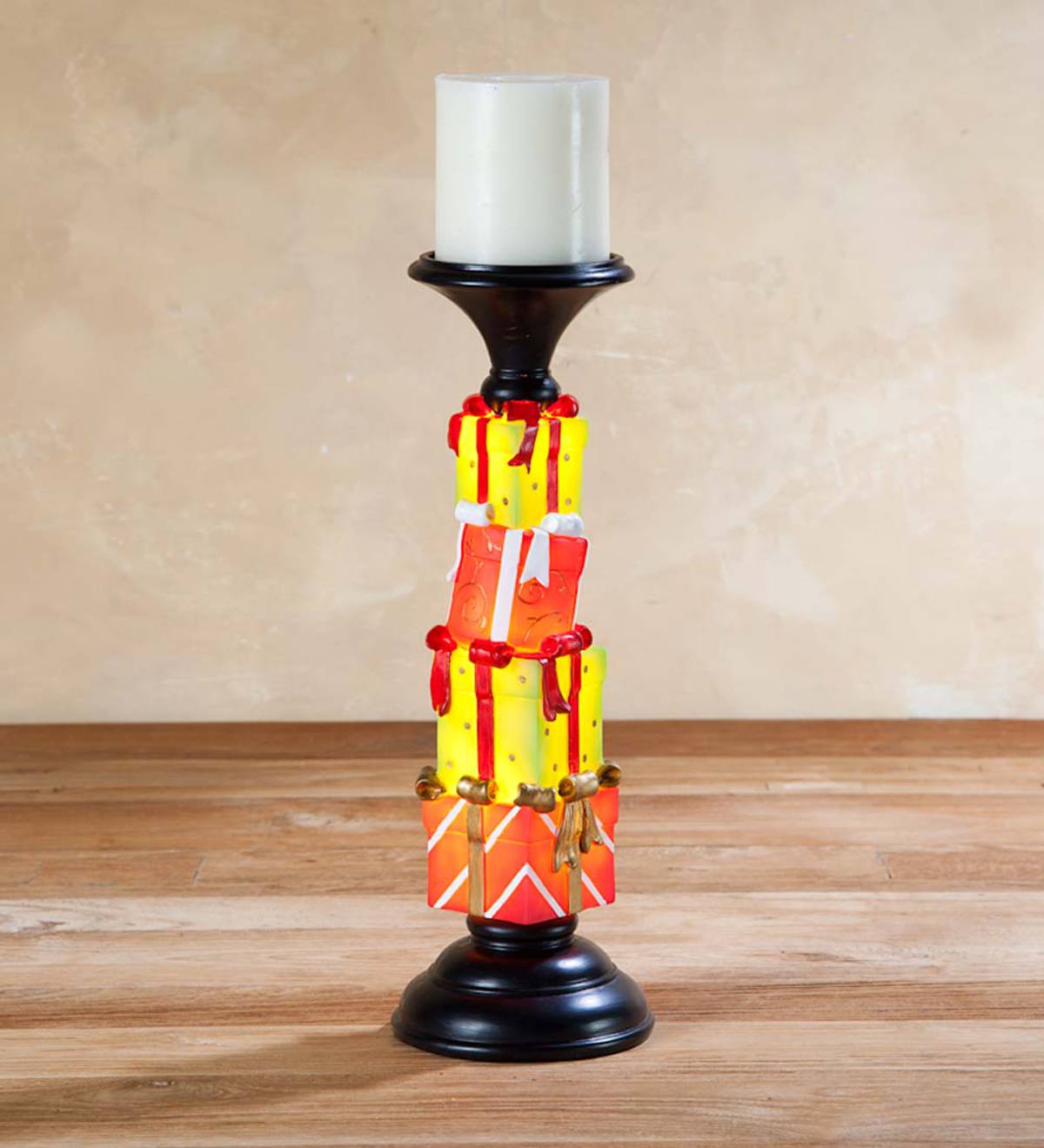 Lighted Holiday Pillar Candle Holders