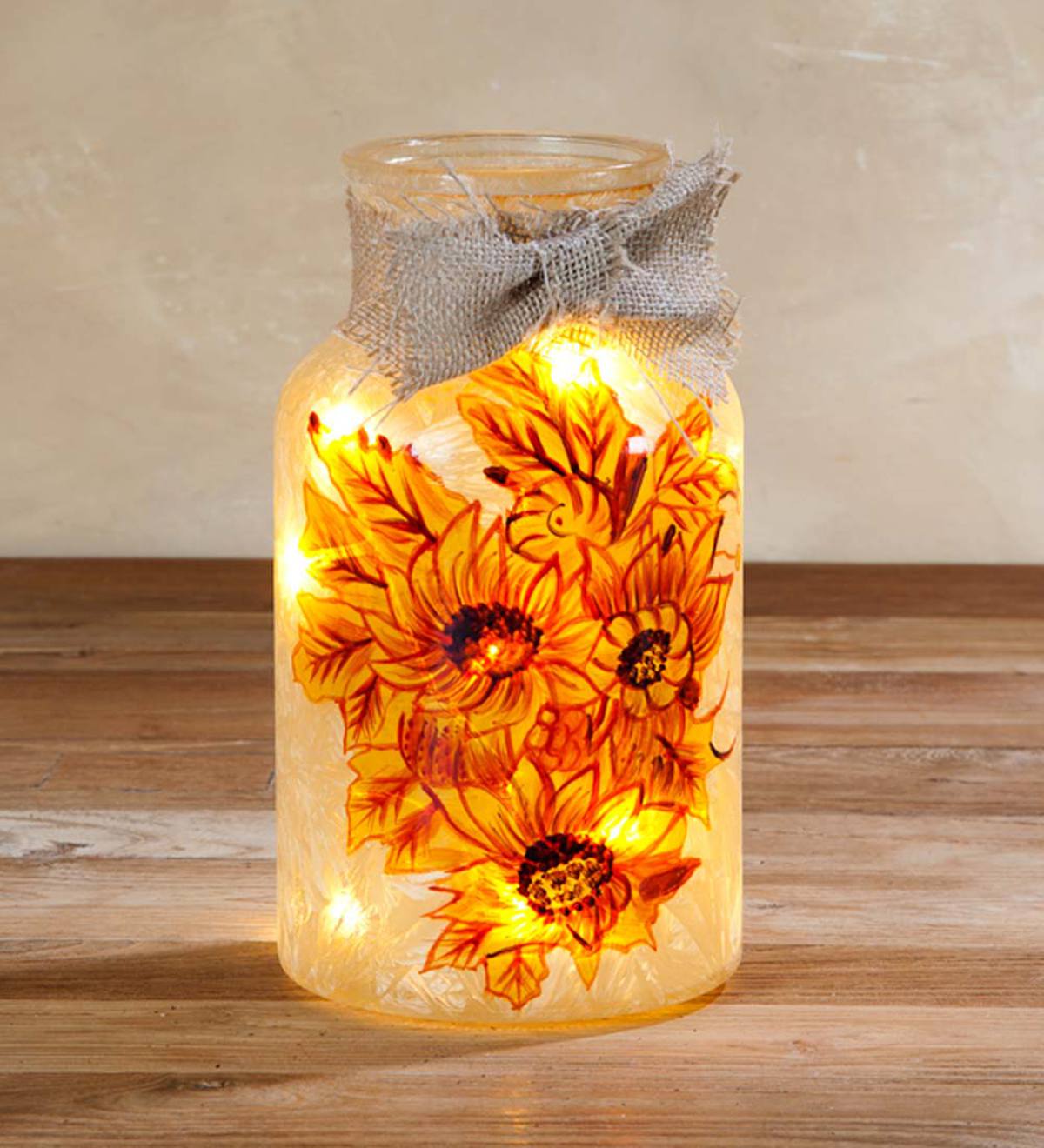 Lighted Jar with Painted Fall Scene