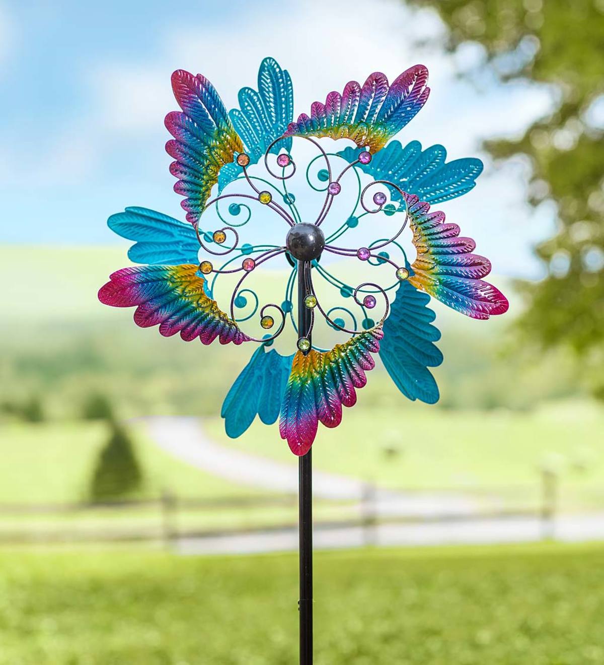Colorful Bird Wing Wind Spinner with Gems