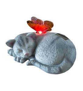 Solar Sleeping Animal Garden Statue with Lighted Butterfly