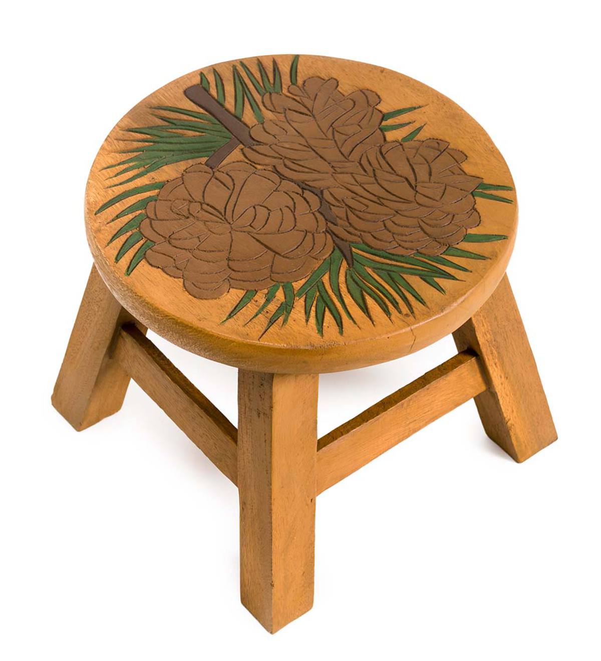 Hand-Carved Wood Pine Cone Footstool