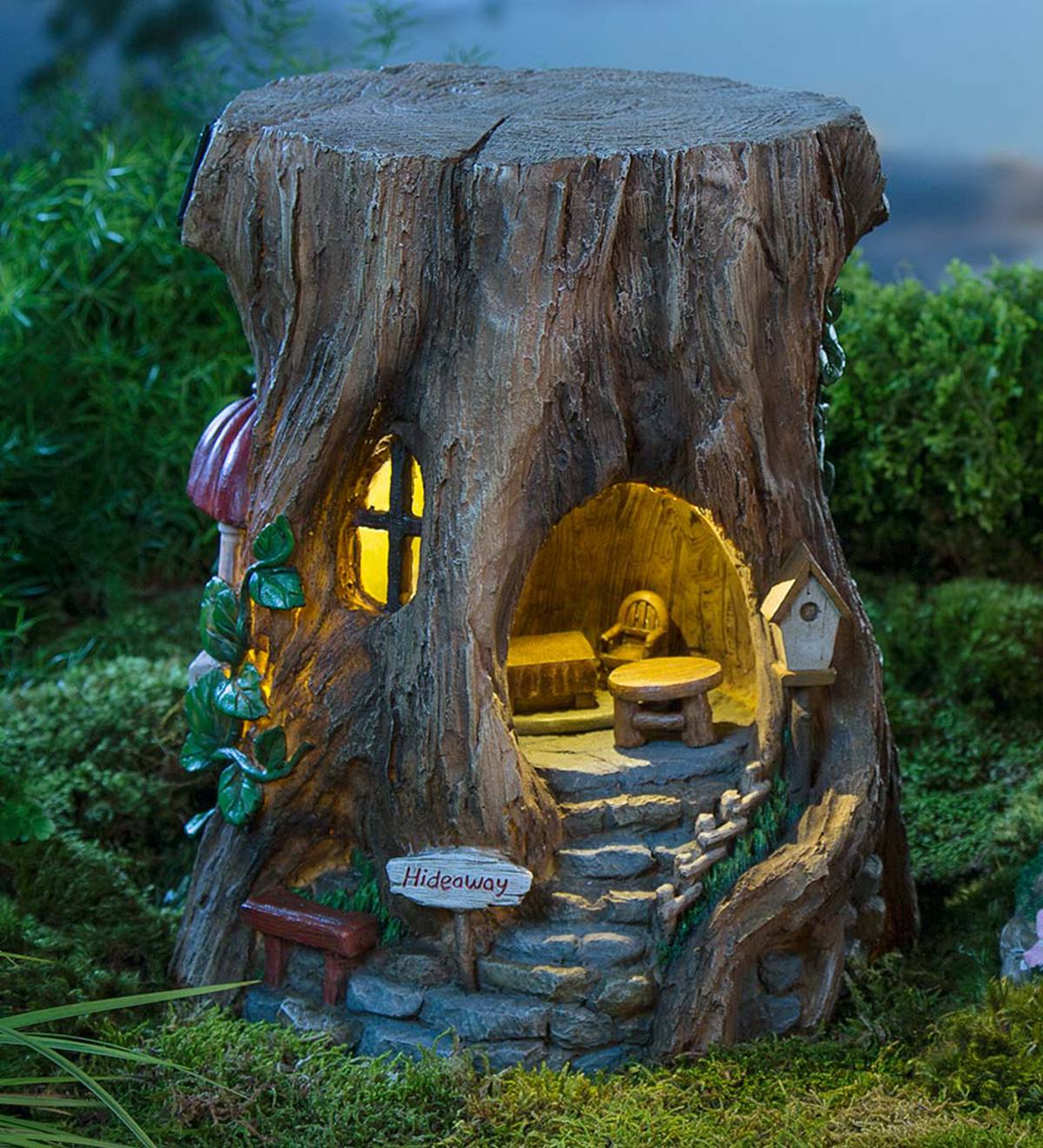 Miniature Fairy Garden Solar Staircase Stump House