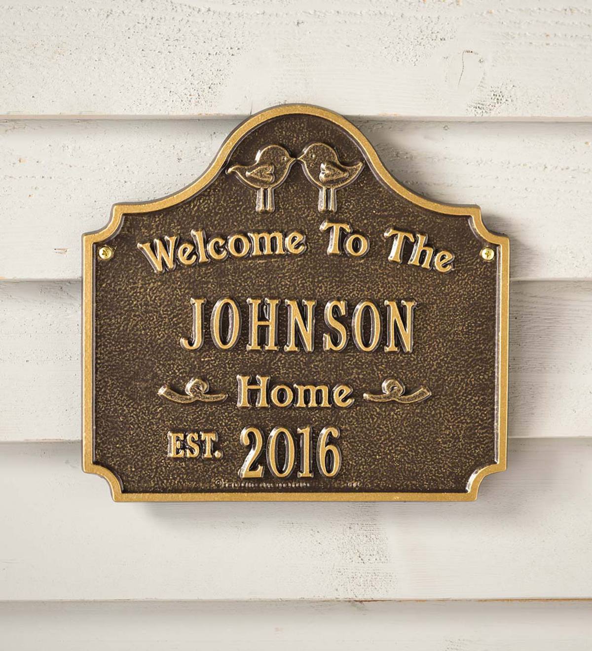 Cast Aluminum Personalized Love Birds House Plaque