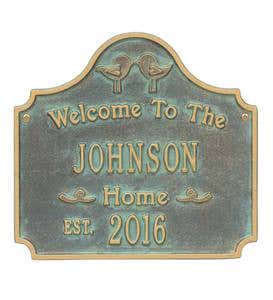 Cast Aluminum Personalized Love Birds House Plaque - Antique Bronze