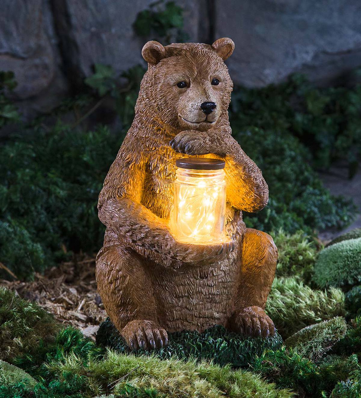 Woodland Animal Garden Sculpture with LED Jar