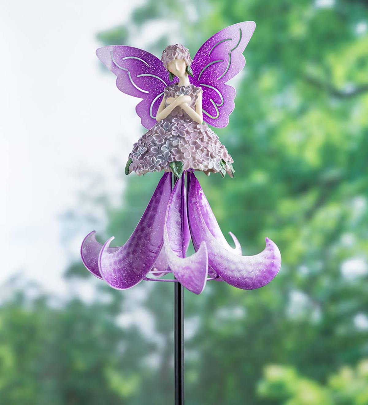 Resin Angel Wind Spinner With Metal Skirt And Wings