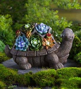Solar Succulent Turtle Garden Statue
