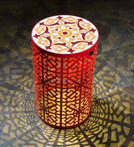 Indoor Outdoor Lighted Metal Cutout Side Table with Decorative Top