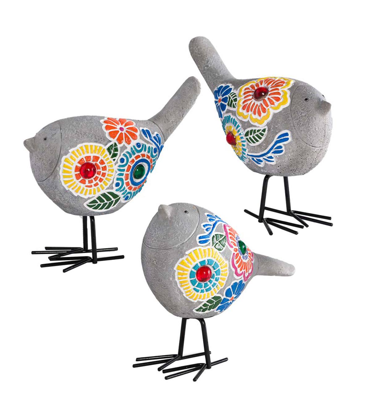 Painted Mosaic Garden Birds, Set of 3