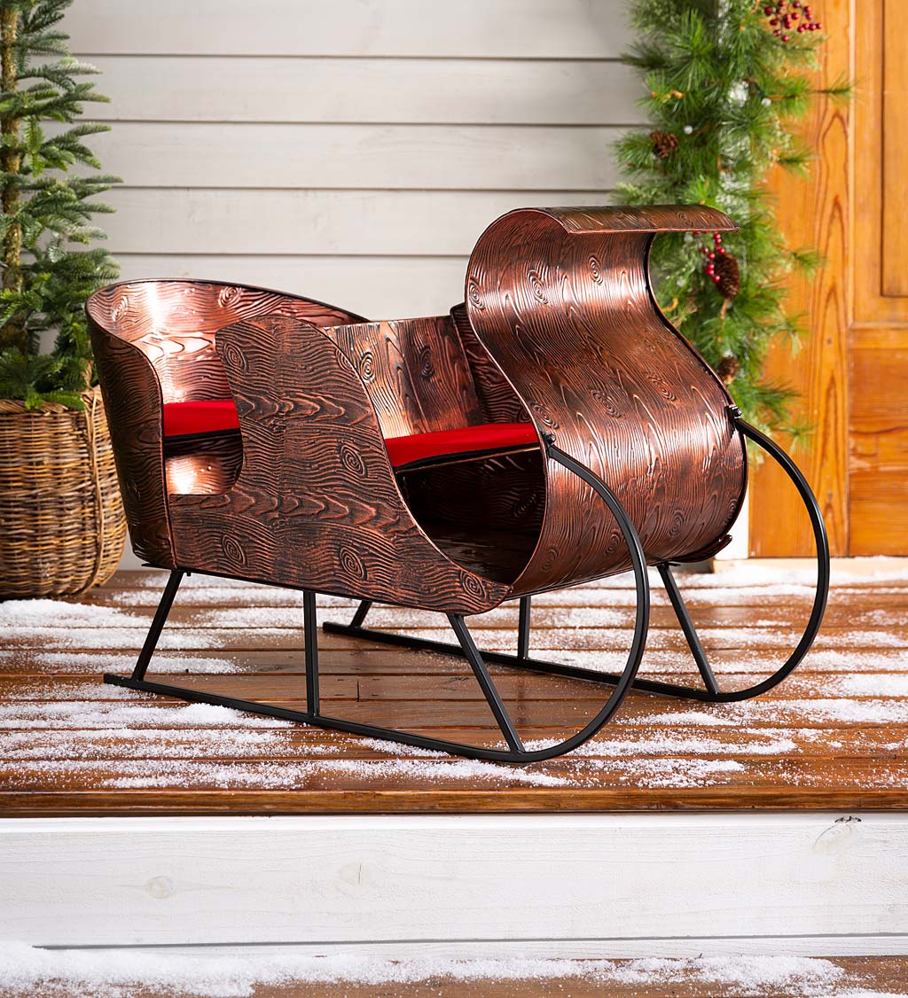 Metal Faux Bois Style Sleigh with Cushion Accents