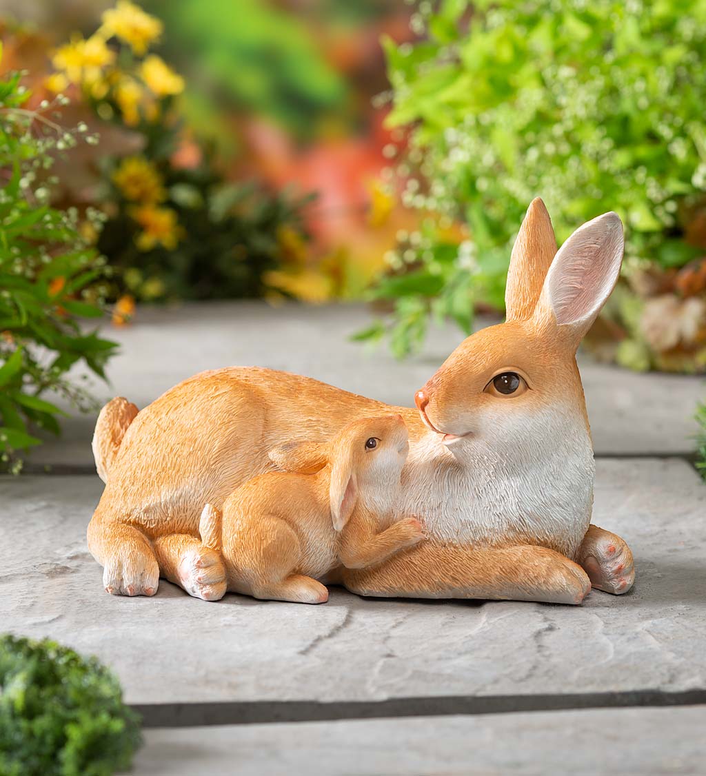 Mother and Baby Rabbit Garden Statue