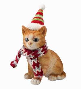 Holiday Kitten Statue with Hat and Scarf