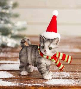 Holiday Kitten Statue with Hat and Scarf