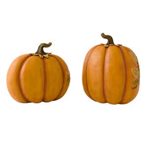 Carved Pumpkins with Sunflowers, Set of 2