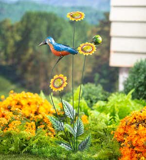 Sunflowers with Bird Metal Garden Stake