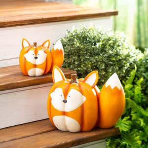 Mother And Baby Fox Pumpkin Statues, Set of 2