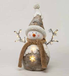Indoor/Outdoor Holiday Lighted Woodland Snowman Statue