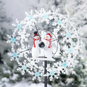 Holiday Snowman Metal Wind Spinner with Snowflakes