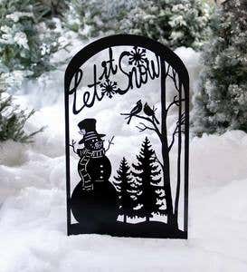Let It Snow Metal Garden Trellis Stake With Snowman