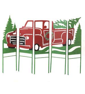 Vintage Red Antique Truck Lighted Landscape Panel Stakes, Set of 5
