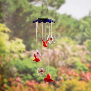 Color-Changing Solar Mobile With Cardinals And Flowers