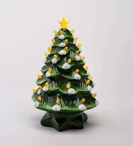 Lighted Ceramic Snowy Christmas Tree, 14"H