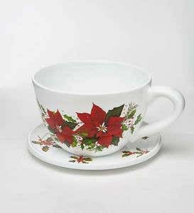 Indoor/Outdoor Poinsettia Teacup Planter with Saucer