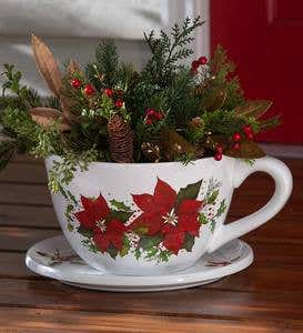 Indoor/Outdoor Poinsettia Teacup Planter with Saucer