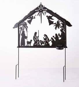 Nativity Scene Metal Silhouette Solar Garden Stake