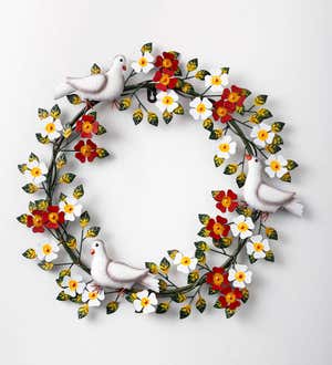 Handmade Doves and Flowers Metal Wreath