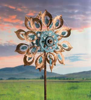Antique Blue and Copper Lily Flower Solar Wind Spinner