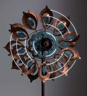 Antique Blue and Copper Lily Flower Solar Wind Spinner