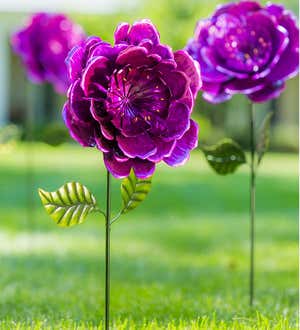 Purple Metal Flower Garden Stakes, Set of 3