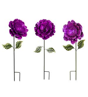 Purple Metal Flower Garden Stakes, Set of 3
