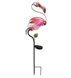 Solar Flamingo Metal and Glass Garden Stake