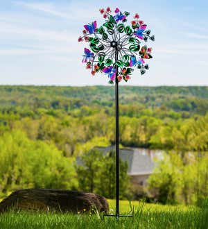 Butterfly and Flowers Metal Wind Spinner