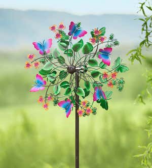 Butterfly and Flowers Metal Wind Spinner