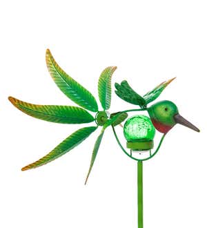 Solar Hummingbird Metal Wind Spinner with Glass Orb